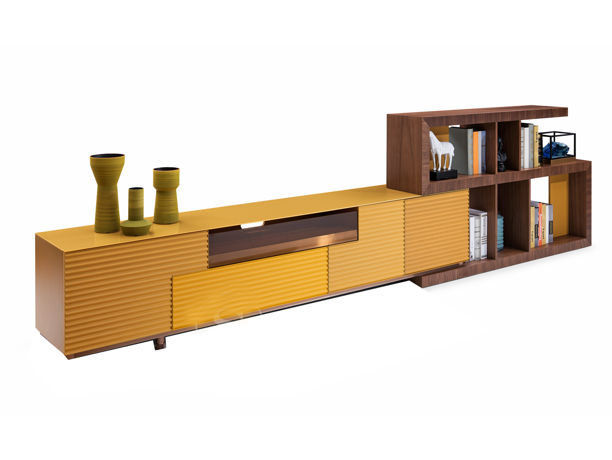 北美胡桃木 實木貼面 + 黃色烤漆<br>L2970 * W400 * H960mm<br>L-C 005