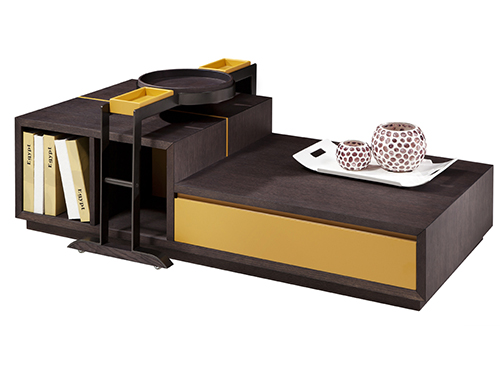 組合茶几碳黑色橡木實木貼面+銅黃烤漆<br>L1400 * W700 * H380m<br> L840 * W360 * H500mm<br>L-TEAPOY 009