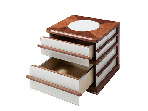 胡桃木實木貼面+冷灰亮光烤漆<br>L500 * W445 * H460mm<br>L-TEAPOY 015