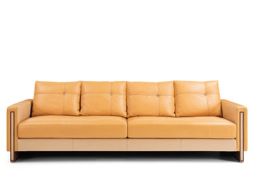 意大利進口小黃牛皮+黃銅拉絲不銹鋼，四人位沙發<br>L3680*W900*H725<br>L-S 008