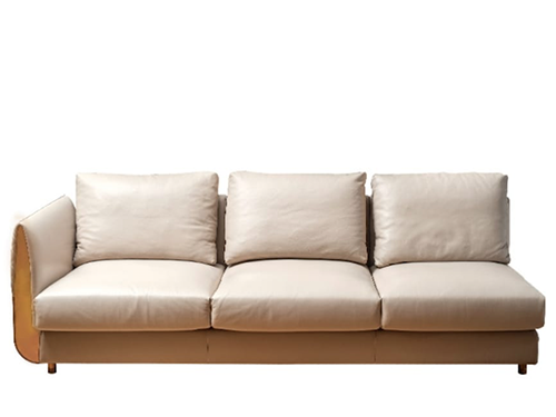 意大利進口小黃牛皮+北美胡桃木+黃銅拉絲不銹鋼，左扶手三人位沙发<br>L2530 * W950 * H725<br>L-S 037