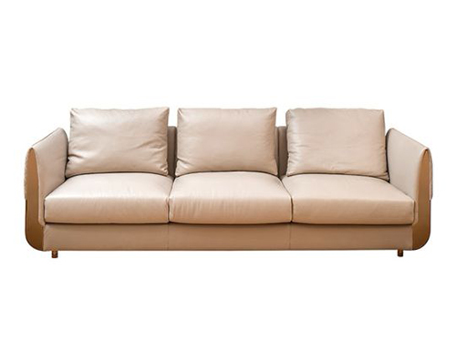 意大利進口小黃牛皮+北美胡桃木+黃銅拉絲不銹鋼，三人位沙发<br>L2660 * W950 * H725<br>L-S 036