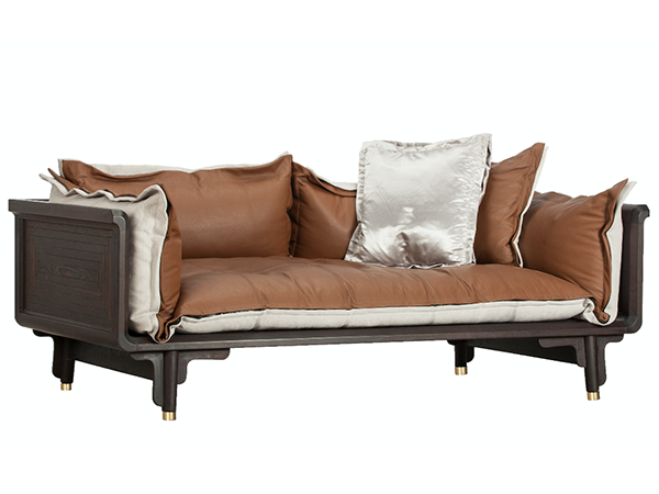 雞翅木牛皮沙發二人<br>尺寸：1800 x 920 x 630 mm<br>AF-S-008