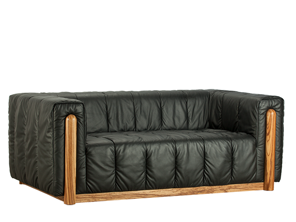 烏金木_牛皮黑色沙發（二人）<br>尺寸：1920 x 1100 x 680 mm<br>AF-S-018
