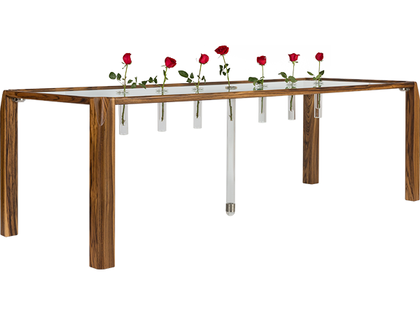 玫瑰餐桌 烏金木-玻璃<br>尺寸：  2400 x 900 x 750 mm <br>AF-T-008