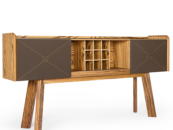 進口多層實木_烏金木貼面_牛皮@圆木餐邊柜<br>尺寸：2050 x 390 x 1020 mm<br>AF-C-011