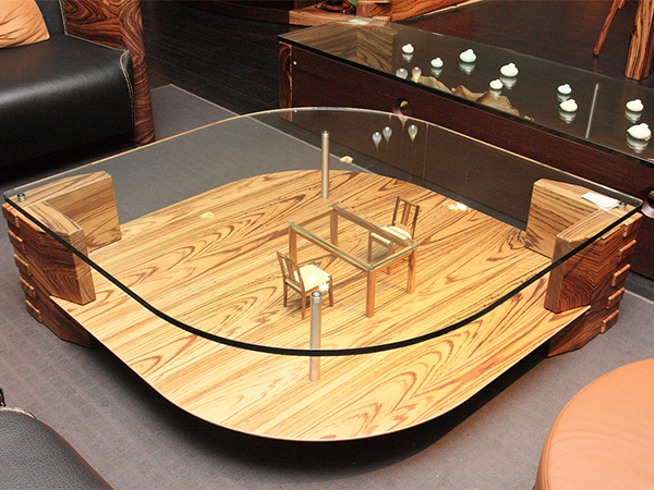 烏金木_玻璃_不銹鋼_@菱形大樹几<br>尺寸：1210 x 1210 x 390 mm<br>AF-TT-001