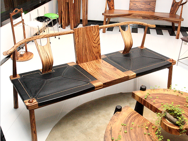 烏金木_厚牛皮@清水椅 二人<br>尺寸：1760 x 650 x 770 mm<br>AF-S-018