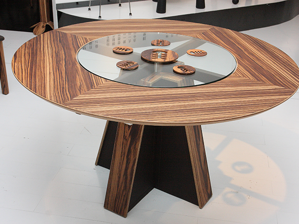 烏金木_牛皮_尊貴圓餐桌 ( 玻璃轉盤 ）<BR> 直徑1500 x 740mm<BR> AF -T - 005