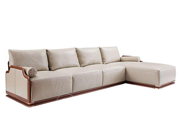 意大利進口小黃牛皮+北美胡桃木，轉角沙發<br>L3242 * W1760 * H833mm<br>L-S 034